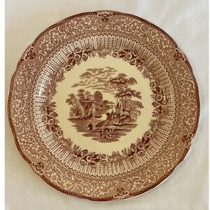 Ridgways England Grecian Brown Transferware Dinner Plate Scalloped Edge 9.75"